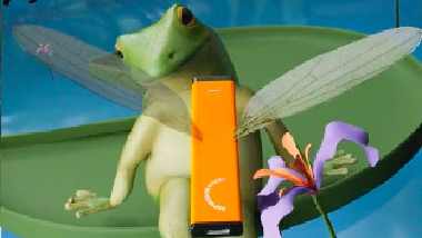 A digital illustration of a frog on a leaf
